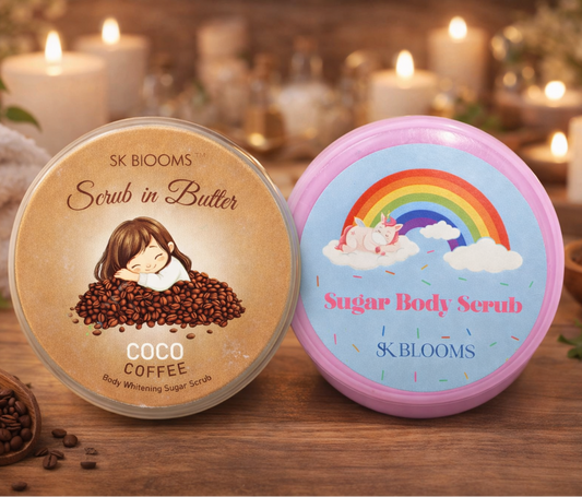 2 scrub | SK Blooms Coco Coffee Scrub and ButterSK BLOOMS Natural Sugar Body Scrub for Smooth Skin