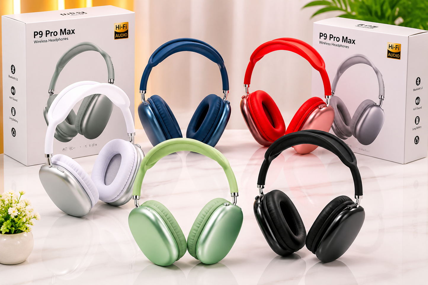 P9 PRO MAX Wireless Headphones | Bluetooth Over-Ear | High Bass & Clear Sound | Foldable & Portable | Noise Reduction (Random Colour)