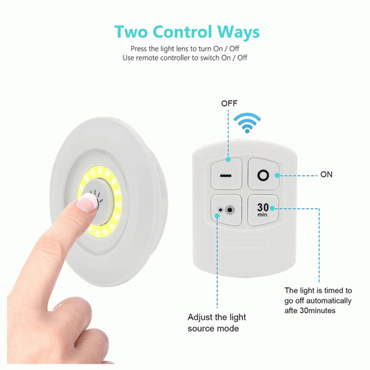 Pack of 3 LED Remote Control Lights – Tap Lights with Self Adhesive for Cabinet, Wardrobe & Kitchen
