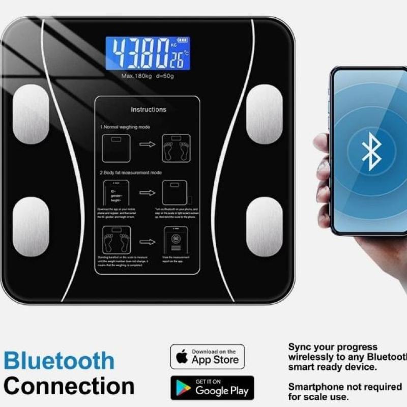 Smart Wireless Bluetooth Digital Weight Scale – Max 180kg, Precision D=50g, Body Weight Monitoring
