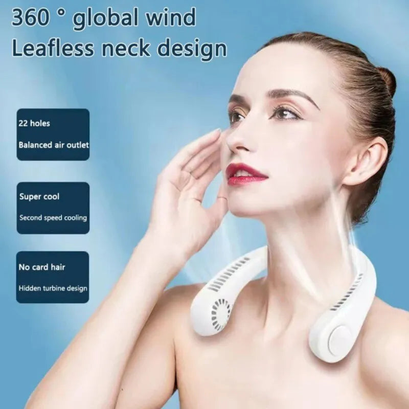 Portable Neck Fan Electric Wireless Fan Rechargeable USB Mini Fan Bladeless Personal Fans Hanging Neck Cooler for Outdoor Sports